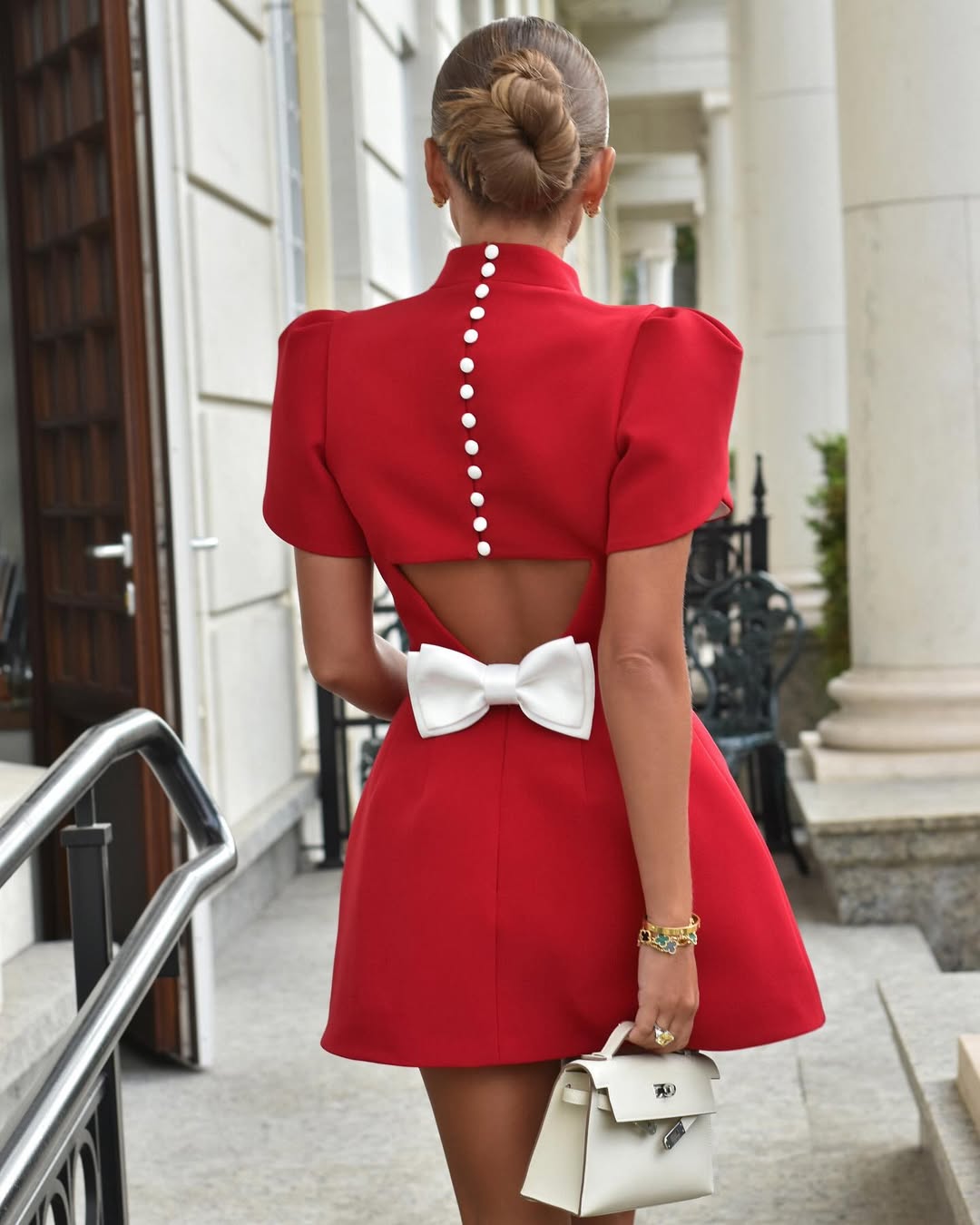 Women's Elegant Bow Back Mini Dress Puff Sleeve Cocktail Party Wedding – Lolly