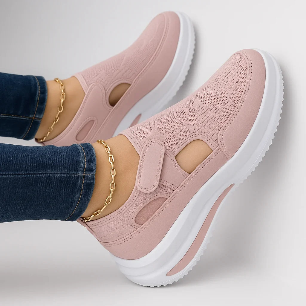 orthopedic dress shoes for women with arch support Women's Slip-On Walking Velcro Breathable Suppor – Lolly Long Navy Blue Satin cat:Not_on_Sale Color:1085 Hadley's Block Print Pink and White