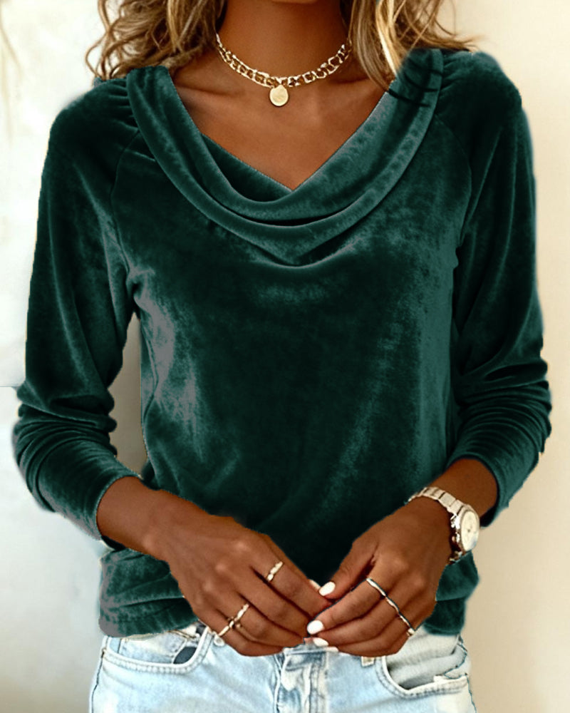 Women's Velvet Cowl Neck Long Sleeve Top Casual Elegant Everyday Work Party Holiday Festive Soft – Veloria
