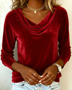 Women's Velvet Cowl Neck Long Sleeve Top Casual Elegant Everyday Work Party Holiday Festive Soft – Veloria