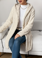 Cardigan with Hood – Textured Fleece-Like Open-Front Coat