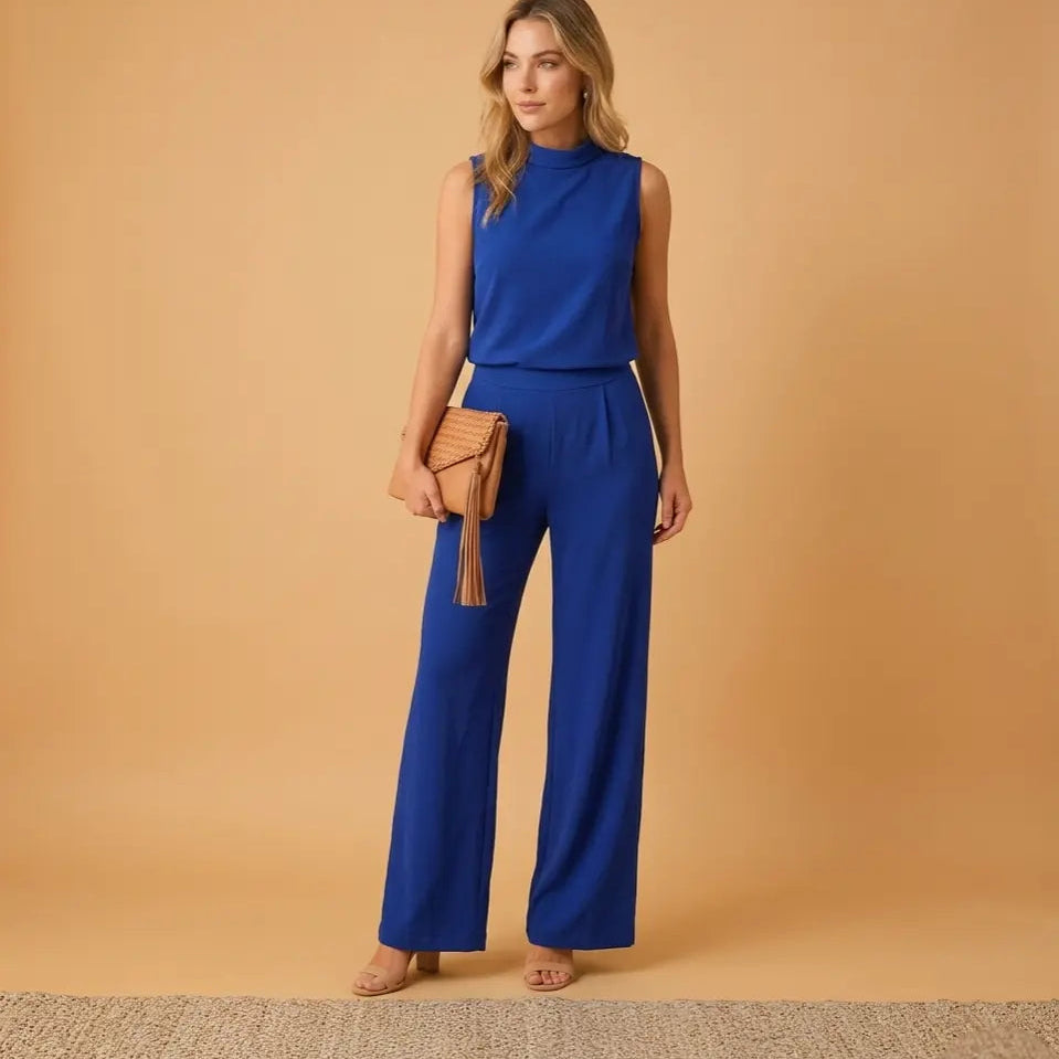 Women's Wide Leg Jumpsuit Round Neck Mid-Waist Sleeveless Elegant Formal Work Office Date Night Party Wedding Guest –  Pinkchic