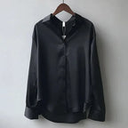 Women's Long Sleeve Button Down Satin Blouse Structured Collar Silky Elegant Work Evening – Stella - Lolly 