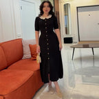 Women's Knit Button-Front Midi Dress Short Sleeve Polo Collar Slim Fit Elegant Casual Work Office Everyday Autumn – Colette