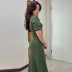 Women's Knit Button-Front Midi Dress Short Sleeve Polo Collar Slim Fit Elegant Casual Work Office Everyday Autumn – Colette