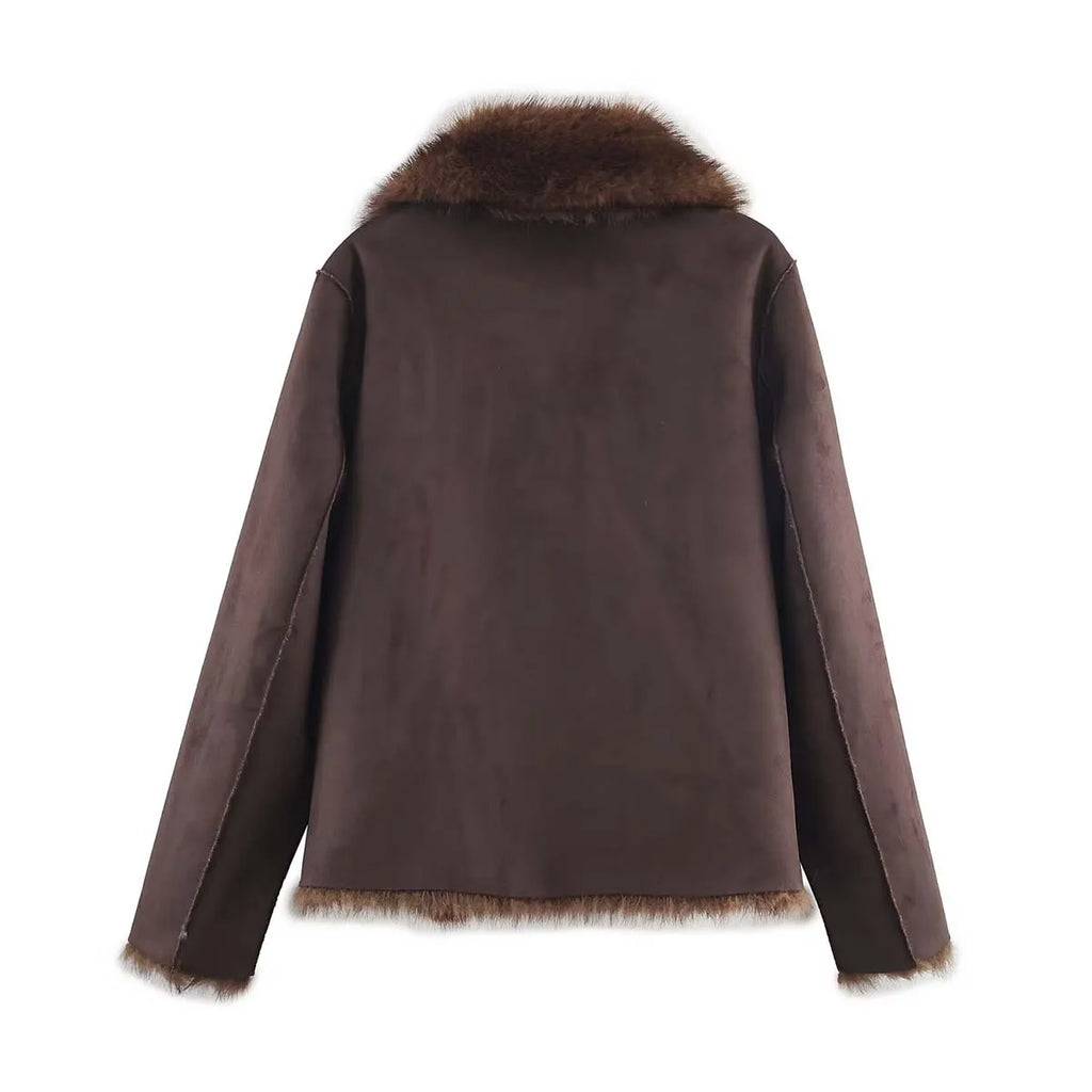 Reversible Faux Fur Jacket with Oversized Lapel Collar