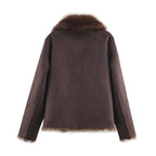 Reversible Faux Fur Jacket with Oversized Lapel Collar