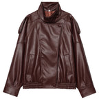 Oversized Cropped Moto Jackets for Women – Stand Collar with Elasticated Hem