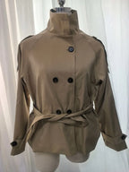 Women's Belted Trench Jacket – Short Double-Breasted Stand Collar Coat