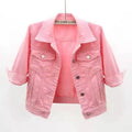 Women's Cropped Denim Jacket with Snap Buttons and Chest Pockets