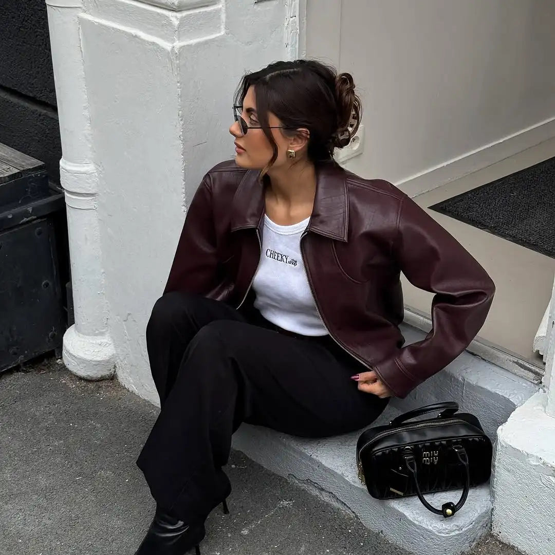 Women's Oversized Moto Jacket with Belt and Asymmetric Zip