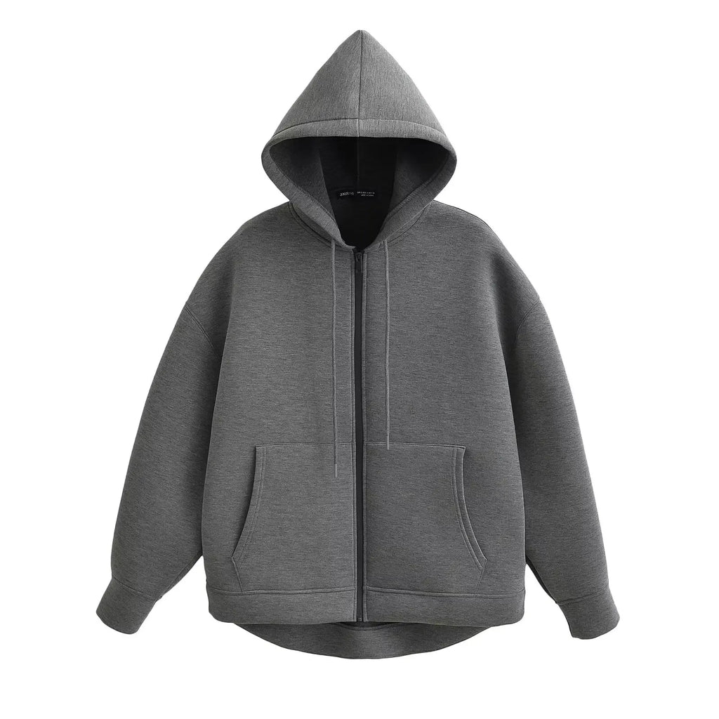 Zip Up Hoodie – Oversized Fleece-Look Sweatshirt with Full-Length Zipper
