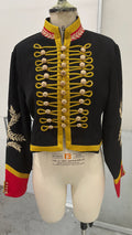 Military-Style Hussar Cropped Jacket with Gold Braided Frog Closures