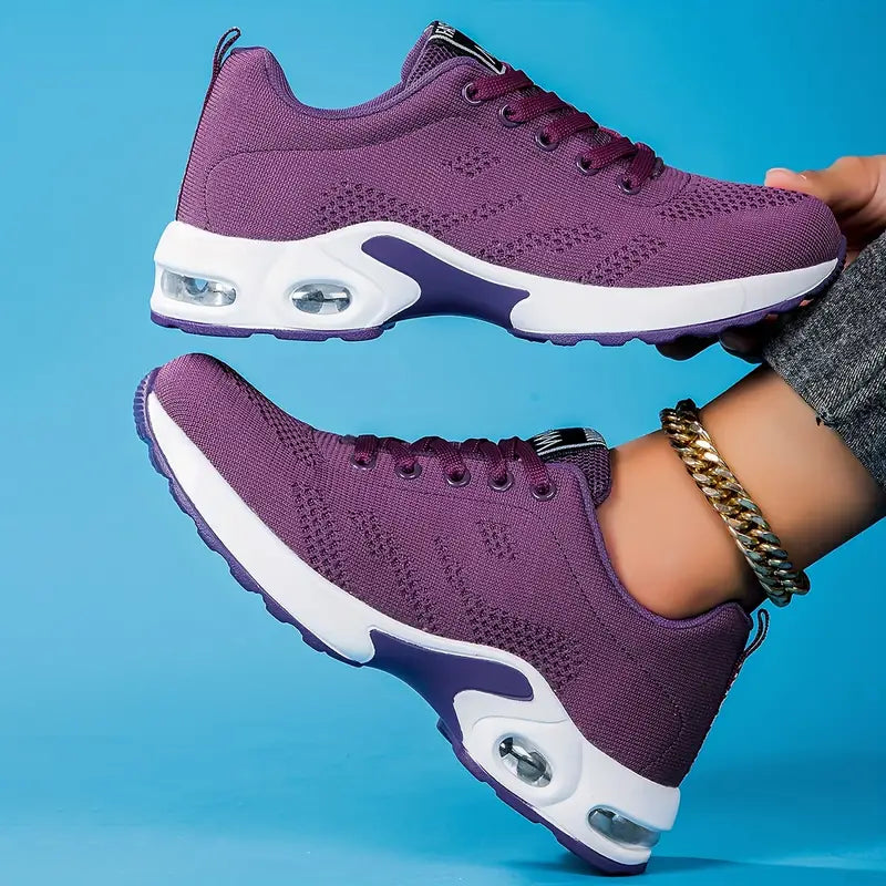 Womens Sneakers with Air Cushion Sole and Knit Upper