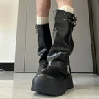 Boots Knee High Platform Slouch Women's with Buckle Straps & Front Zipper