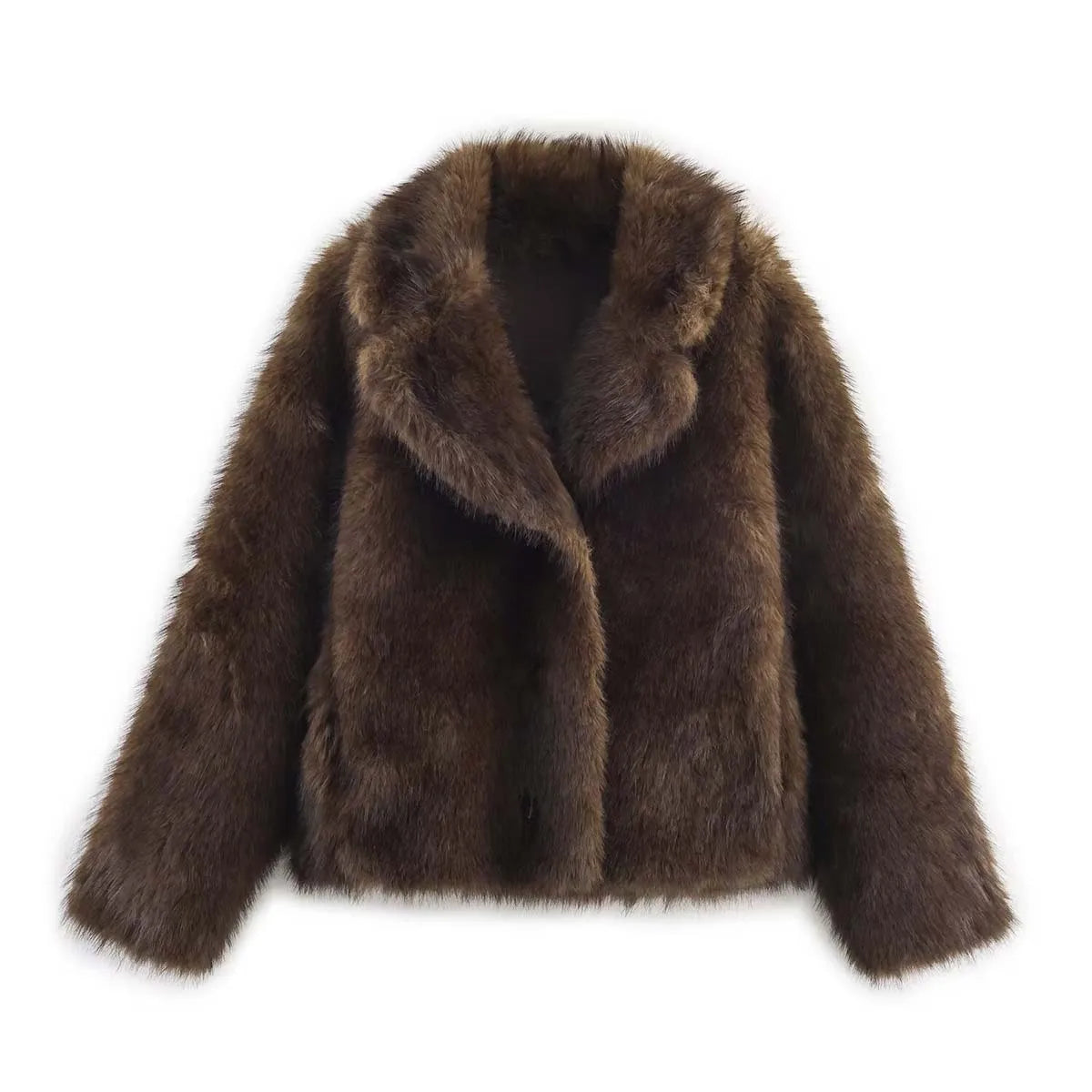 Reversible Faux Fur Jacket with Oversized Lapel Collar