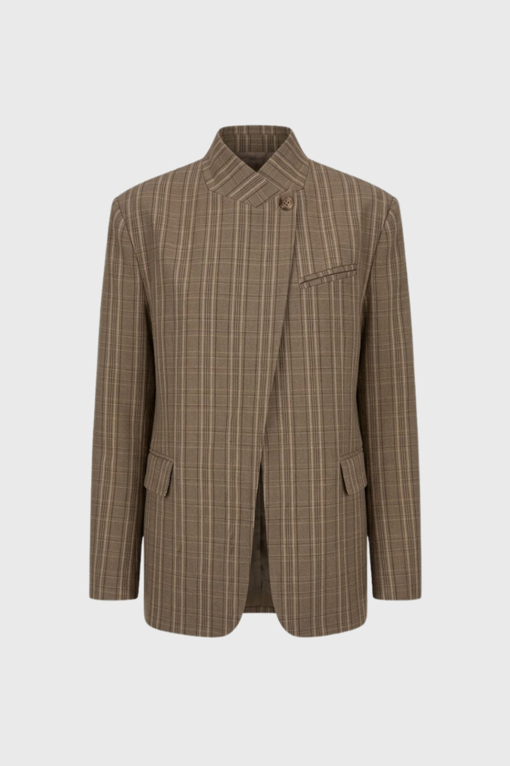 Women's Oversized Checkered Blazer with Stand-Up Collar Casual