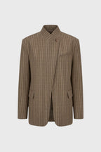 Women's Oversized Checkered Blazer with Stand-Up Collar Casual