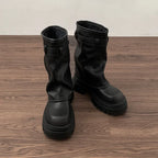 Boots Winter Womens – Mid-Calf Platform with Front Zipper & Buckle Strap - Lolly 