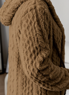 Cardigan with Hood – Textured Fleece-Like Open-Front Coat