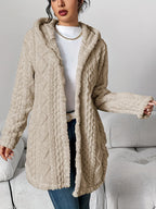 Cardigan with Hood – Textured Fleece-Like Open-Front Coat
