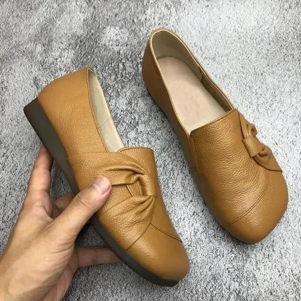 Female Loafers Slip-On with Knotted Bow Detail and Round Toe - Lolly 