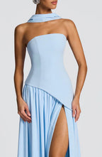 Women's Elegant Strapless Maxi Dress Fitted Slit Formal Party Wedding Guest Sophisticated – Mya