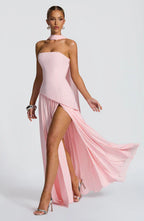 Women's Elegant Strapless Maxi Dress Fitted Slit Formal Party Wedding Guest Sophisticated – Mya