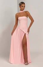 Women's Elegant Strapless Maxi Dress Fitted Slit Formal Party Wedding Guest Sophisticated – Mya
