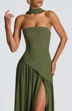 Women's Elegant Strapless Maxi Dress Fitted Slit Formal Party Wedding Guest Sophisticated – Mya