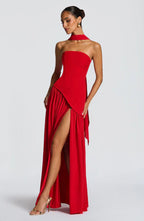 Women's Elegant Strapless Maxi Dress Fitted Slit Formal Party Wedding Guest Sophisticated – Mya