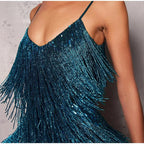 Pink Feather Sequin Mini Elegant Dress Spaghetti Straps Glam Cocktail Night Out Party Dress - Lolly 