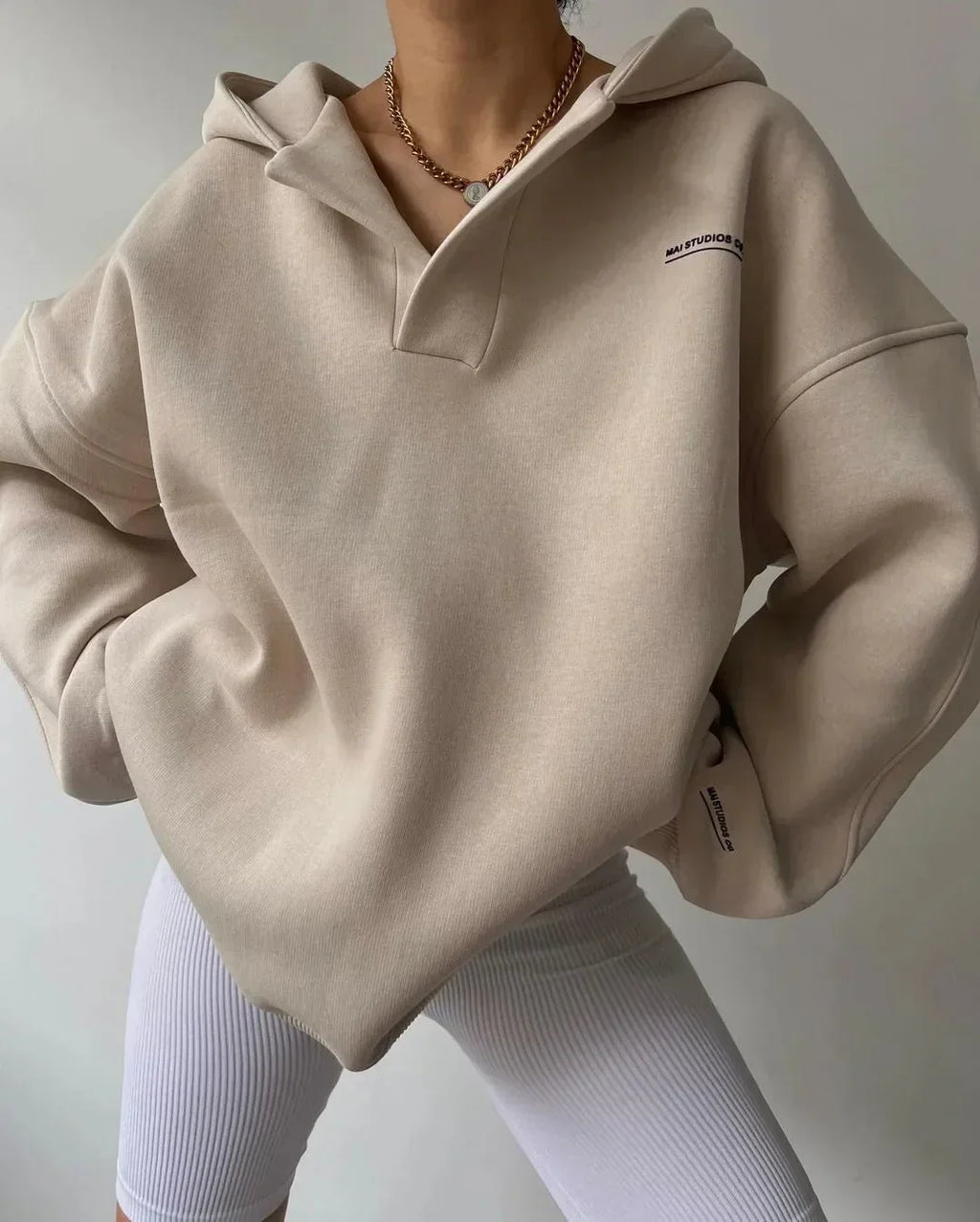 Pullover Hoodie – Oversized Open V-Collar with Drop Shoulders - Lolly 