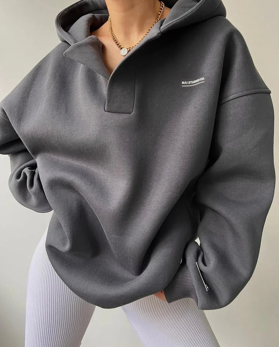Pullover Hoodie – Oversized Open V-Collar with Drop Shoulders - Lolly 