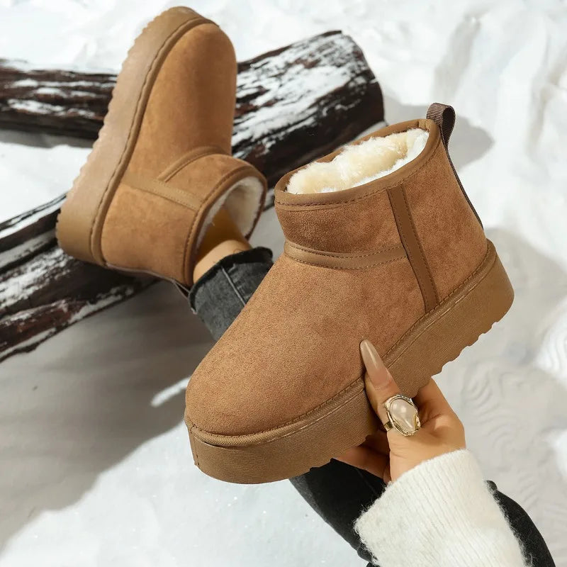 Winter Boots Ladies – Warm Snow Slip-On Platform Ankle - Lolly 