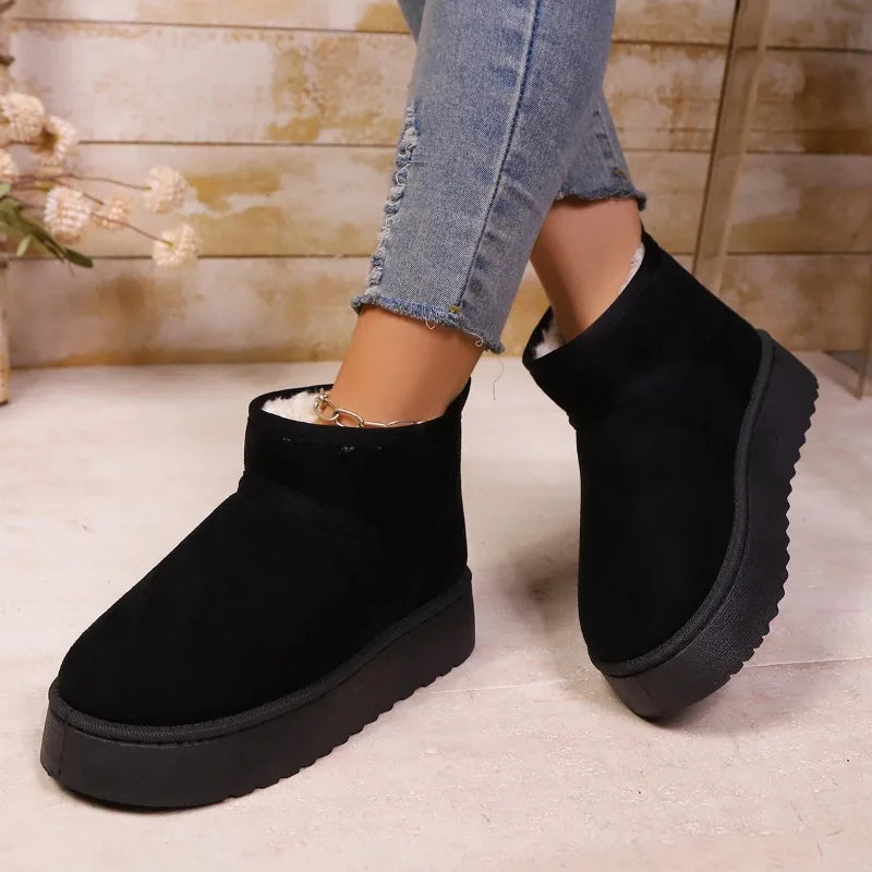 Winter Boots Ladies – Warm Snow Slip-On Platform Ankle - Lolly 