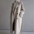Women Coat Longline Double-Breasted Belted with Notched Lapel - Lolly 