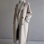 Women Coat Longline Double-Breasted Belted with Notched Lapel - Lolly 