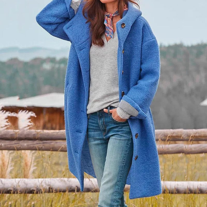 Women Coat Longline Single-Breasted with Patch Pockets - Lolly 