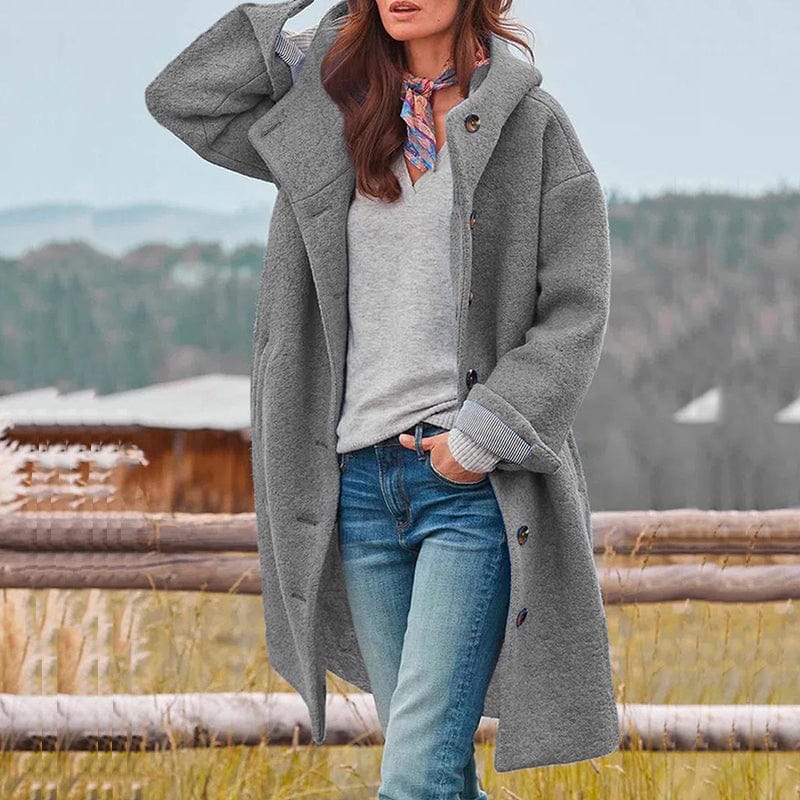 Women Coat Longline Single-Breasted with Patch Pockets - Lolly 