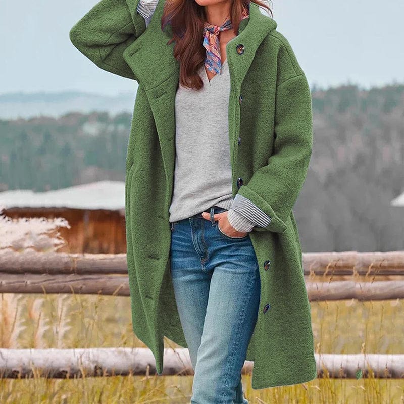 Women Coat Longline Single-Breasted with Patch Pockets - Lolly 