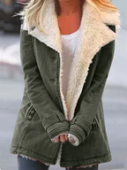 Women Coat with Sherpa Lapel Collar and Long Sleeves - Lolly 