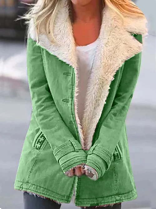 Women Coat with Sherpa Lapel Collar and Long Sleeves - Lolly 