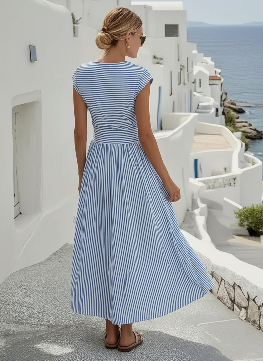 Women's 100% Belgian Linen Midi Dress Twisted Front Detail Short Sleev