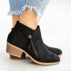 Women's Ankle Boots Side Zipper Block Heel Casual Everyday Suede Booties - Lolly 