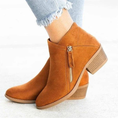 Women's Ankle Boots Side Zipper Block Heel Pointed Toe Casual Everyday - Lolly 