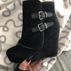 Women's Ankle Boots Wedge Heel with Platform Double Buckle Straps - Lolly 