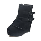 Women's Ankle Boots Wedge Heel with Platform Double Buckle Straps - Lolly 