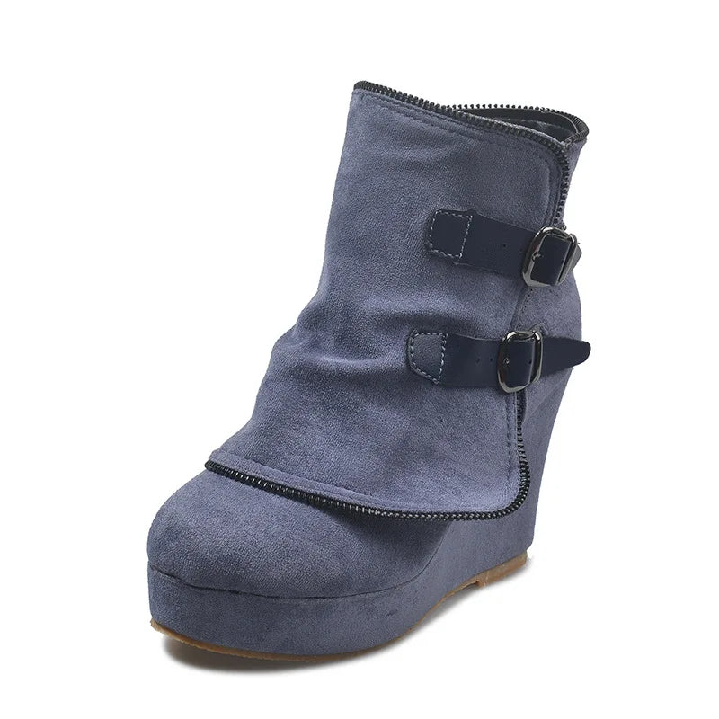 Women's Ankle Boots Wedge Heel with Platform Double Buckle Straps - Lolly 