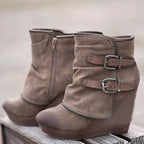 Women's Ankle Boots Wedge Heel with Platform Double Buckle Straps - Lolly 